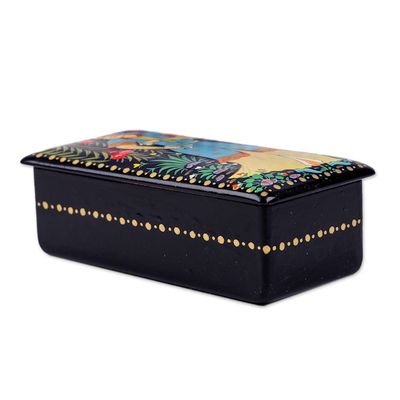 Alternate image for Handmade Painted Walnut Wood Jewelry Box from Uzbekistan Pomegranate Beauty