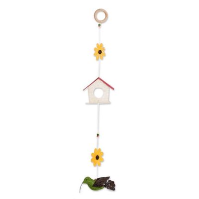 Alternate image for Costa Rican Handmade Natural Fiber Hummingbird Mobile Hummingbird House