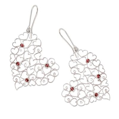 Alternate image for Garnet 925 Silver Heart Dangle Earrings with Openwork Accent Heart Tapestry