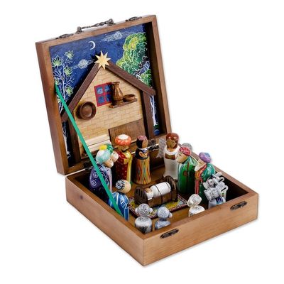 Alternate image for Classic Hand-Painted Nativity Scene in a Wooded Box Miracles of Bethlehem