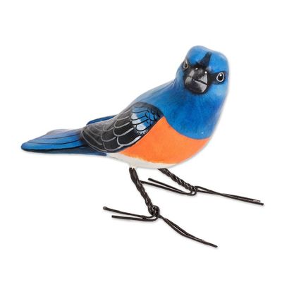 Alternate image for Ceramic Figurine of a Lazuli Bunting Bird from Guatemala Lazuli Bunting