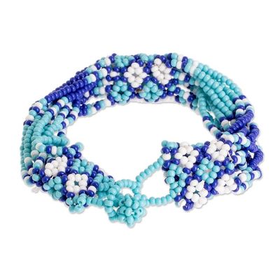 Alternate image for Blue Glass Bead Bracelet Flower Harmony in Blue