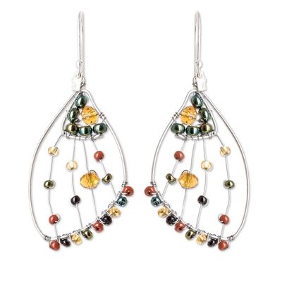 Alternate image for Handmade Crystal Glass Beaded Butterfly Wing Dangle Earrings Earthy Wings of Freedom