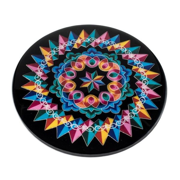 Alternate image for Artisan Crafted Round Wood Trivet Costa Rican Mandala in Black