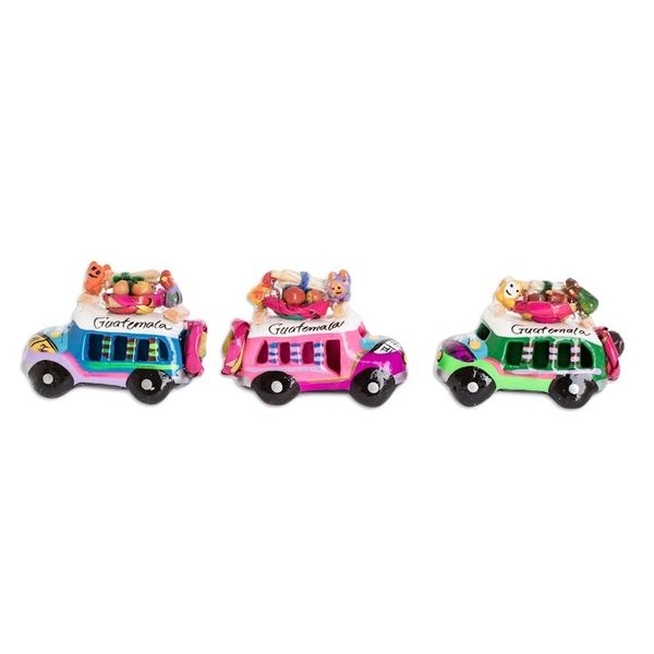 Alternate image for Ceramic Refrigerator Magnets of Guatemalan Buses Set of 3 Assorted Old-Time Buses