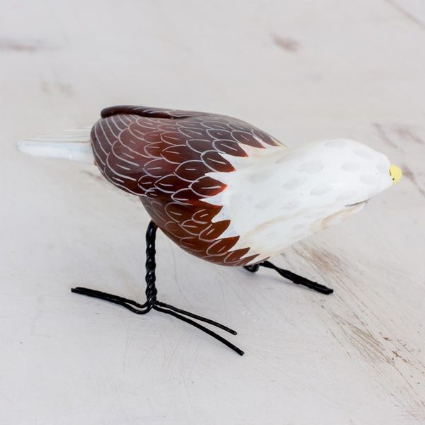 Alternate image for Hand Sculpted, Hand Painted Ceramic Bald Eagle Figurine Inquisitive Bald Eagle
