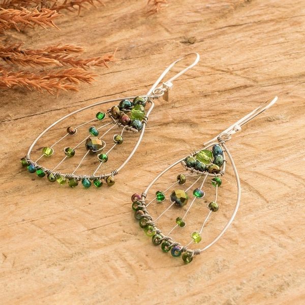 Alternate image for Green Crystal Glass Beaded Butterfly Wing Dangle Earrings Green Wings of Freedom