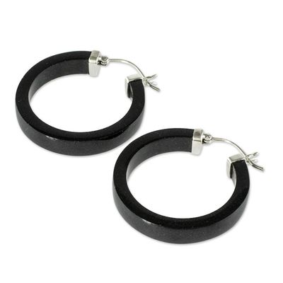 Alternate image for Artisan Black Jade Hoop Earrings Synchronicity in Black
