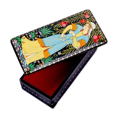 Alternate image for Handmade Painted Walnut Wood Jewelry Box from Uzbekistan Pomegranate Beauty