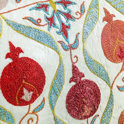 Alternate image for Embroidered Silk Blend Cushion Cover with Pomegranate Motifs Pomegranate Fortunes