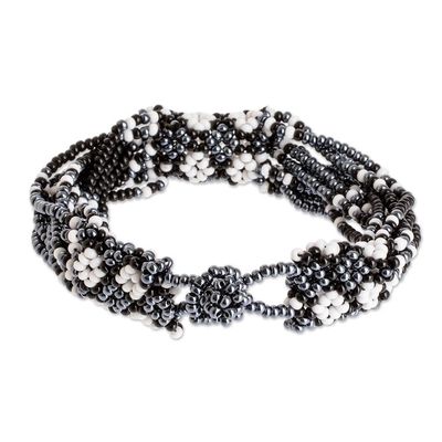 Alternate image for Black and Grey Beaded Bracelet Flower Harmony in Black