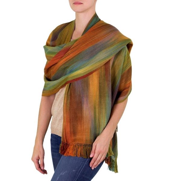 Alternate image for Guatemalan Rayon Shawl Natures Ethereal Inspiration