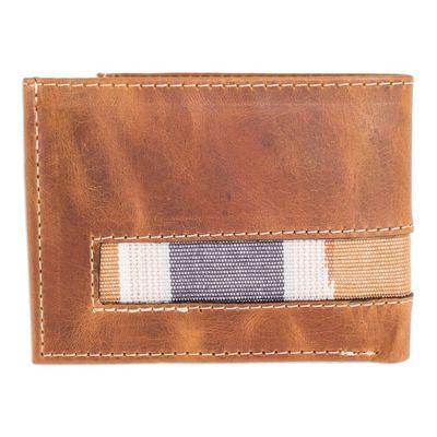 Alternate image for Bifold Wallet in Brown Leather and Cotton Guatemalan Honey