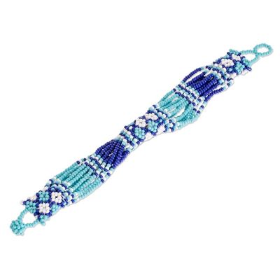 Alternate image for Blue Glass Bead Bracelet Flower Harmony in Blue