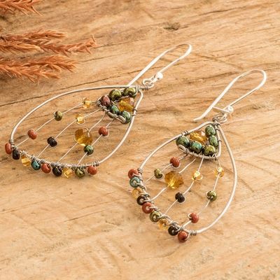 Alternate image for Handmade Crystal Glass Beaded Butterfly Wing Dangle Earrings Earthy Wings of Freedom