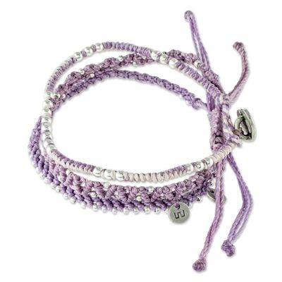 Alternate image for Lavender Macrame Bracelets with Silver Beads Set of 3 Lavender Lovelies