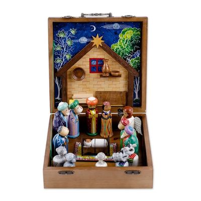 Alternate image for Classic Hand-Painted Nativity Scene in a Wooded Box Miracles of Bethlehem