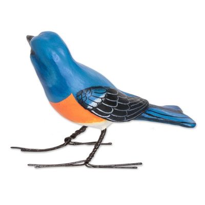 Alternate image for Ceramic Figurine of a Lazuli Bunting Bird from Guatemala Lazuli Bunting