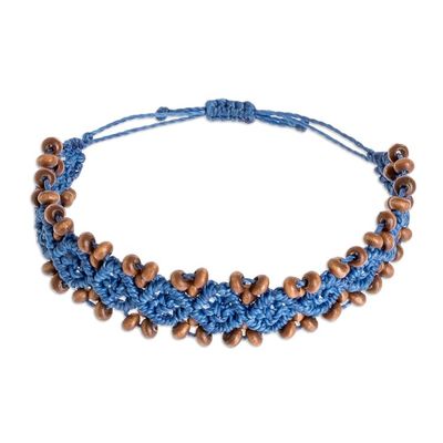 Alternate image for Ocean Blue Macrame Bracelet with Pinewood Beads Boats on Ocean