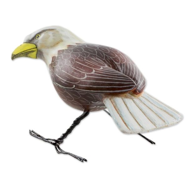 Alternate image for Hand Sculpted, Hand Painted Ceramic Bald Eagle Figurine Inquisitive Bald Eagle