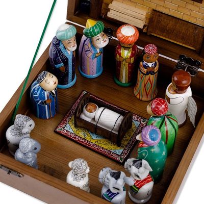 Alternate image for Classic Hand-Painted Nativity Scene in a Wooded Box Miracles of Bethlehem