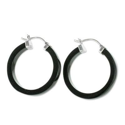 Alternate image for Artisan Black Jade Hoop Earrings Synchronicity in Black