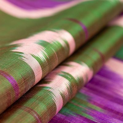 Alternate image for Handwoven Traditional Geometric Olive Silk Shawl Olive Oasis