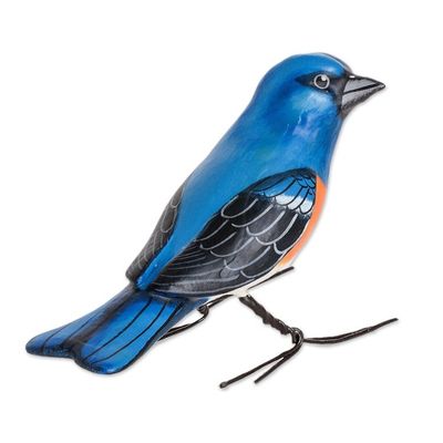 Alternate image for Ceramic Figurine of a Lazuli Bunting Bird from Guatemala Lazuli Bunting