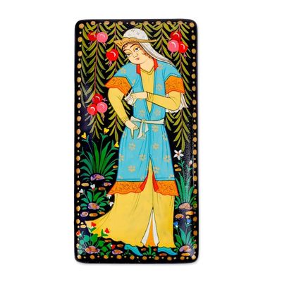 Alternate image for Handmade Painted Walnut Wood Jewelry Box from Uzbekistan Pomegranate Beauty