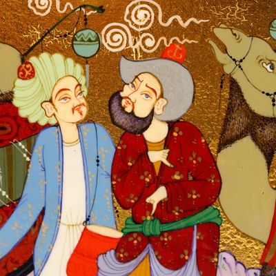 Alternate image for Folk Scene in Traditional Uzbek Lacquer Miniature Art Style Caravan III