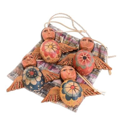 Alternate image for Hand-Painted Floral Wood Angel Ornaments Set of 4 Angels of the Sky