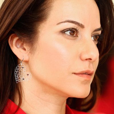 Alternate image for Garnet 925 Silver Heart Dangle Earrings with Openwork Accent Heart Tapestry