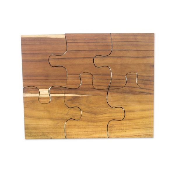 Alternate image for Six Interlocking Eco-Friendly Teak Wood Trivets Puzzle