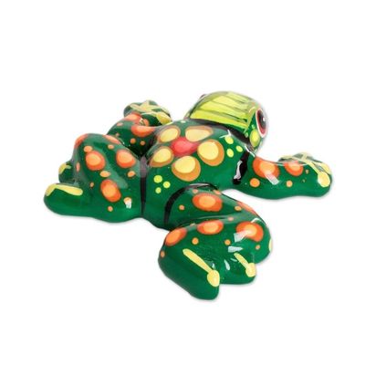 Alternate image for Handpainted Ceramic Figurine Frog and Floral Motif Green Harmony Frog