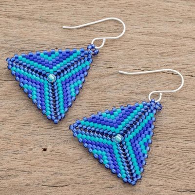 Alternate image for Triangular Glass Beaded Dangle Earrings in Blue Tribal Triangles