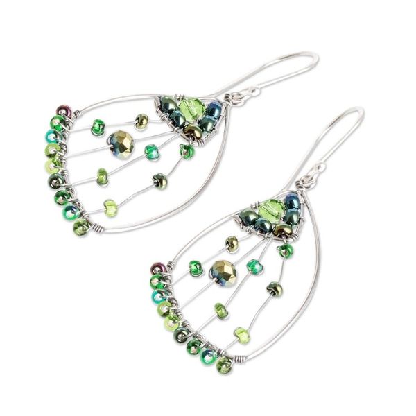 Alternate image for Green Crystal Glass Beaded Butterfly Wing Dangle Earrings Green Wings of Freedom
