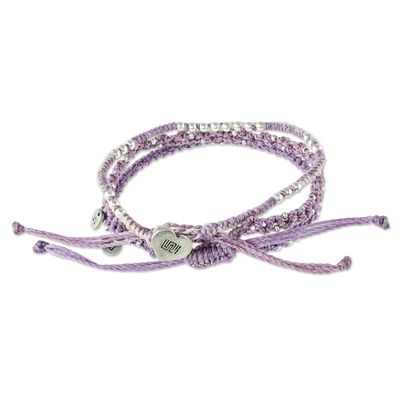 Alternate image for Lavender Macrame Bracelets with Silver Beads Set of 3 Lavender Lovelies