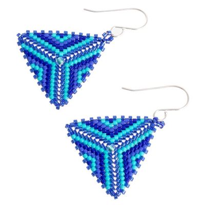 Alternate image for Triangular Glass Beaded Dangle Earrings in Blue Tribal Triangles
