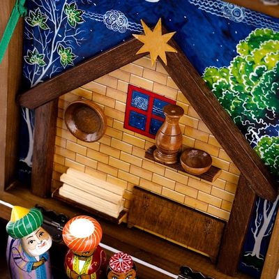 Alternate image for Classic Hand-Painted Nativity Scene in a Wooded Box Miracles of Bethlehem
