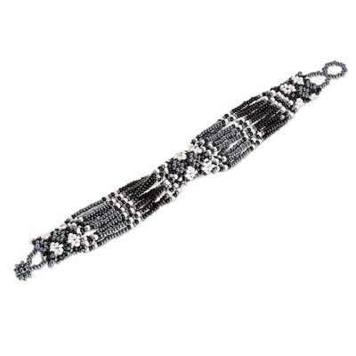 Alternate image for Black and Grey Beaded Bracelet Flower Harmony in Black