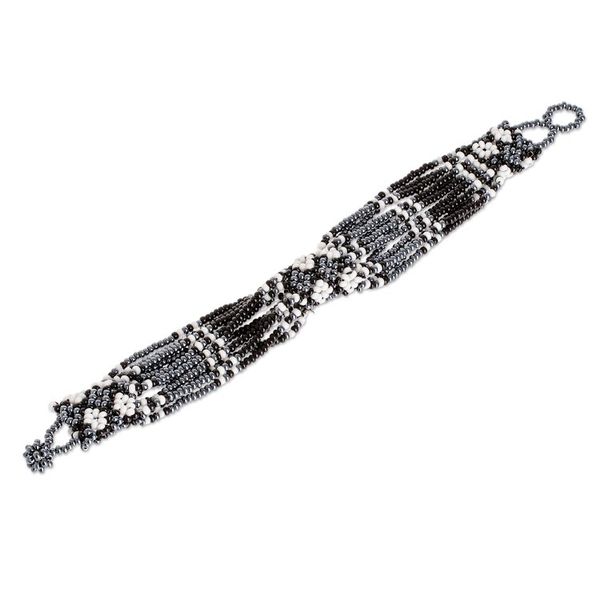 Alternate image for Black and Grey Beaded Bracelet Flower Harmony in Black