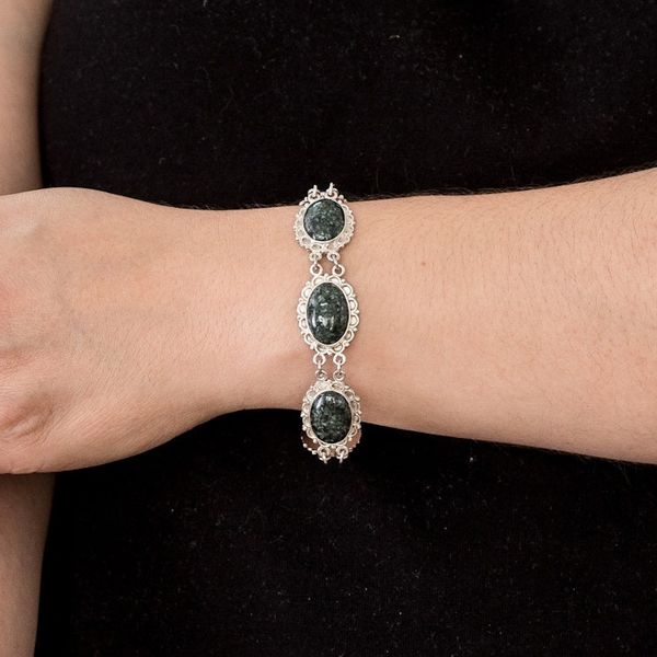 Alternate image for Sterling Silver Link Bracelet with Dark Green Jade Stones Maya Queen