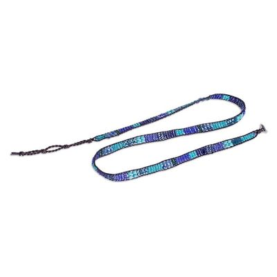 Alternate image for Blue and Sea Green Beaded Bracelet with Leather Trim Leather-Bound Sea