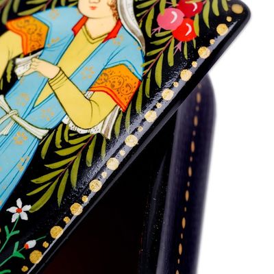 Alternate image for Handmade Painted Walnut Wood Jewelry Box from Uzbekistan Pomegranate Beauty