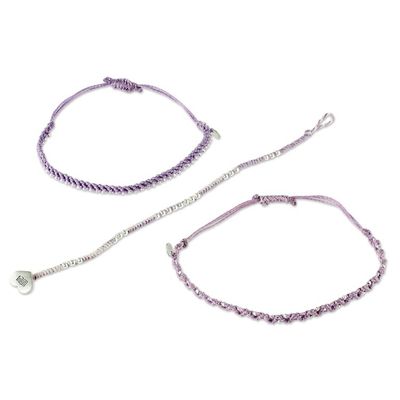 Alternate image for Lavender Macrame Bracelets with Silver Beads Set of 3 Lavender Lovelies