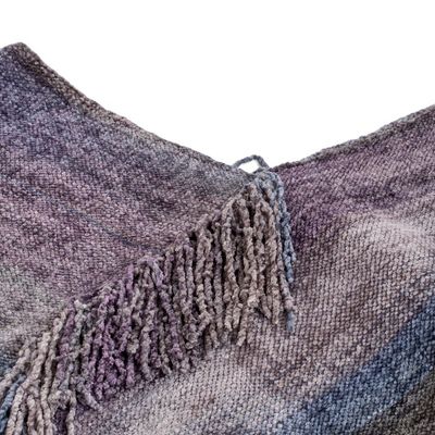 Alternate image for Handwoven Cotton Blend Poncho in Grey and Blue Hues Glamorous Lavender