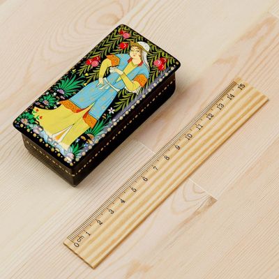 Alternate image for Handmade Painted Walnut Wood Jewelry Box from Uzbekistan Pomegranate Beauty