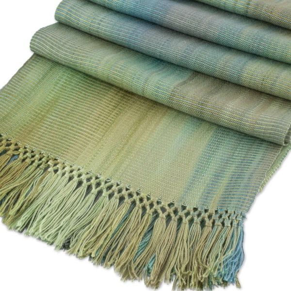 Alternate image for Hand Woven Pastel Blue Green Rayon Scarf Iridescent Mint Pastel