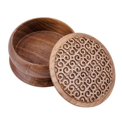 Alternate image for Traditional Hand-Carved Patterned Walnut Wood Jewelry Box Palace Homage