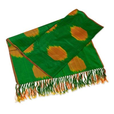 Alternate image for Handwoven Traditional Green and Yellow Silk Shawl Green Bukhara